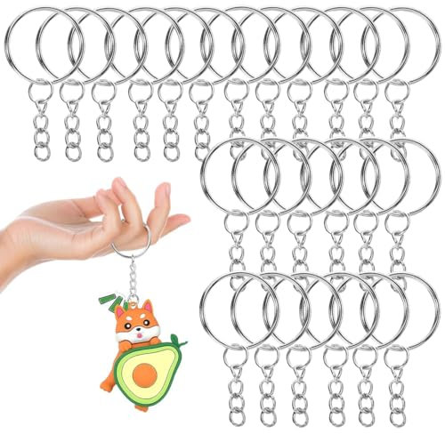 Anneau Porte Clé avec Chaîne,20 Pièces 25mm Attache Porte Clé Kit Chaine Anneau D'Acier Inoxydable avec Chaîne pour Bijoux Bricolage Collier Bracelet Faisant
