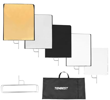 TENBEST 75 x 90 cm/30 tum x 35 tum hopfällbar ljusreflektor flaggkit, genomskinlig diffusor och 4-i-1 diffusor inklusive guld/silver/svart/vit, rostfri stålram för studioporträtt fotografi