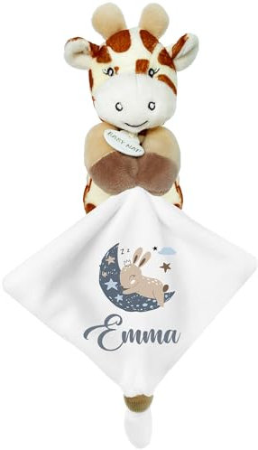 KDO MAGIC - Personalisiertes Schmusetuch - Personalisiert mit einem Namen - Anpassbares Geschenk für Kinder - Geschenkidee zur Geburt, Baby, Geburtstag, Taufe (Motiv: Blauen Mond, Giraffe)