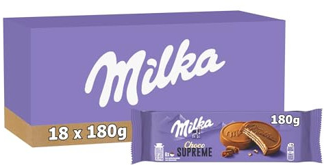 MILKA - Choco Suprême - Lot de 18 Boîtes de Choco Suprême - Gaufrettes Croustillantes Enrobées de Chocolat au Lait Milka et Fourrage Goût Cacao - Idéal pour le Goûter des Enfants - Lot de 18x180g