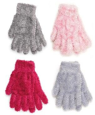 A2Z Ladies Gloves 4 Pack Thermal Feather Magic Gloves Women Warm Winter Gloves Full Fingers Fuzzy Stretchy Knitted Snow Mittens Ladies Walking Riding Driving Warm Gloves One Size Fits All