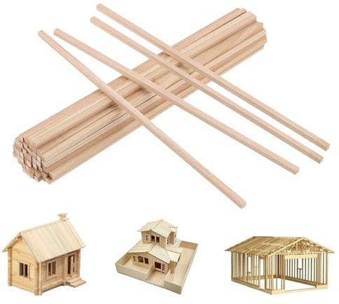 Eidoct 50 Pcs Square Wooden Sticks, Balsa Wood Sticks, Unfinished Hardwood Strips, Natural Long Woodcraft Sticks, Wood Dowel Rods, for DIY Molding Crafts Projects Making Stands (6 x 6 x 300 mm)
