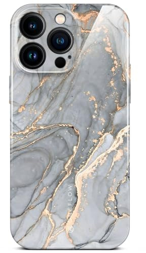 ONEFLOW Bliss Cover für iPhone 16 Pro Max Hülle in Marmor Optik, Designer Case Handy Schutzhülle mit Kameraschutz, Muster Hardcase Glitzer Handyhülle marmoriert, Grau Gold