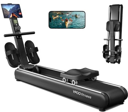 YPOO Rowing Machines, Magnetic Rowing Machines for Home Gym, 16 Levels Resistance Rowing Machine Foldable Quiet with Dual Slide Rail, 350lb Folding Rowing Machine with LCD Display Seat Cushion & App