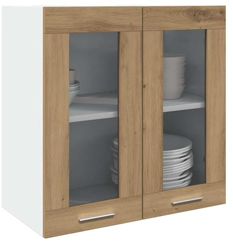 Küchen-Wandschrank Lyon Glastüren Artisan-Eiche 60x31x60 cm viel Stauraum für Küchengeräte Wandmontage praktische Türen leicht zu reinigen for Küche