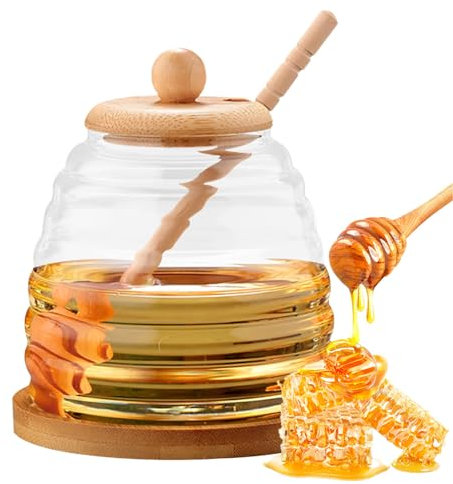 Chingcoo Tarros de miel con cuchara, olla de miel de 500 ml con cuchara y tapa, tarro de miel con cuchara de miel, dispensador de miel, olla de miel, tarro de miel, lata de miel