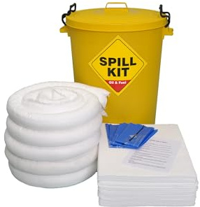 100 Litre Oil and Fuel Spill Kit in Durable Plastic Drum | Portable Spill Response with Absorbent Pads, Socks, and Disposal Bags
