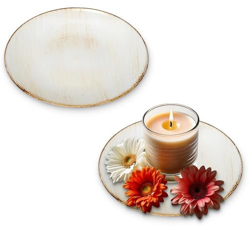 Lot de 2 assiettes décoratives de 22 cm - Marron crème - Aspect vintage - Assiettes plates comme décoration de table