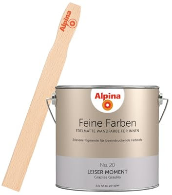 Alpina Feine Farben inkl. Rührstab – No. 20 Leiser Moment – edelmatte Innenfarbe - Wandfarben für einzigartige Farbwirkungen und Raumstimmungen – Graziles Graulila - 2,5 Liter