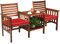 COSTWAY Gartenbank mit Tisch, 2-Sitzer Holzbank mit Sitzkissen & Schirmloch, Sitzbank aus Akazienholz bis 350 kg belastbar, Terrassenbank für Balkon, Garten, Terrasse, 165 x 65 x 88 cm (Rot)