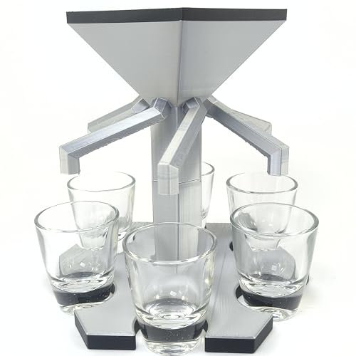 Partyypilot Shotausgießer - Hauptfarbe Silber - Getränkespender für 6 Shots - Schnapsverteiler - Trinkspiele und Saufspiele - Party Zubehör - Schnapsausgießer - Randfarbe (Schwarz)