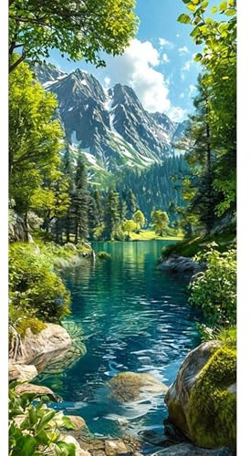 GLIDIAM 45x85cm Diamond Painting Landschaft Bergsee, Diamant Malerei Bilder Berge und Seen, DIY Full Drill Basteln Erwachsene, Mosaik Stickerei Kreuzstich Geschenk für Wanddeko Wohnzimmer Schlafzimmer