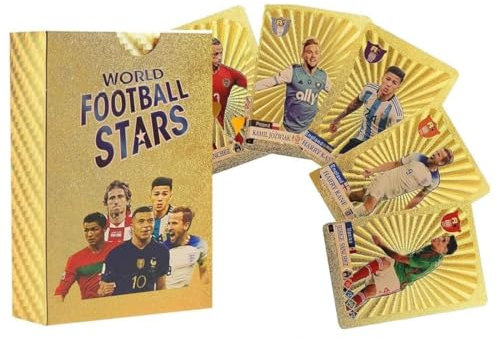 PEXIVOZ 55 Stück Fussball Karten,World Cup Fußball Star Karte,Fußball Sammelkarten,UEFA Champions League Ball Fußballkarten,World Cup Trading Cards Für Kinder Teenager und Erwachsene Fans(Gold)