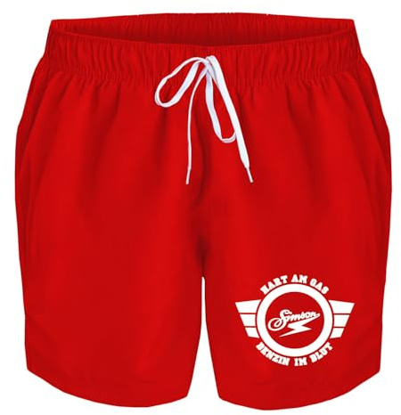 Badehose Herren Simson hart am Gas Benzin im Blut Badeshorts Bedruckt Männer Schwimmhose Beach Shorts Swim Shorts Men, Größe:L, Farbe:rot