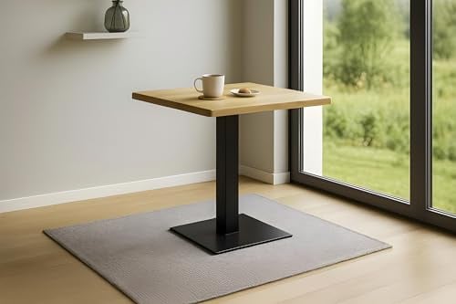SAM Bistrotisch Iris 60x60 cm, Wildeiche, Säulen-Gestell schwarz | Baumkantentisch massiv, Eichenholz, echte Baumkante, Säulentisch/Esstisch aus Eisen, Küche, Café & Essbereich