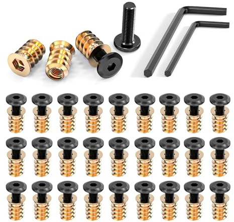 Wavanta 30Pcs M6 x 20mm Furniture Screw Nut Threaded Wood Inserts Bolt Fastener Connector Hex Socket Drive M6 x 15mm Screw-in Nuts with Wrenches