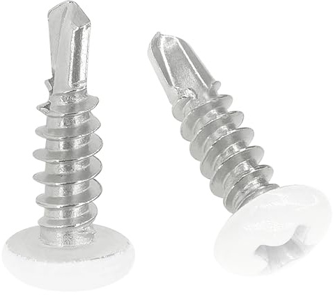 Lot de 60 vis autoforeuses à tête blanche - Vis autotaraudeuses en acier inoxydable 410, taille M4 × 15 mm (tête ronde)