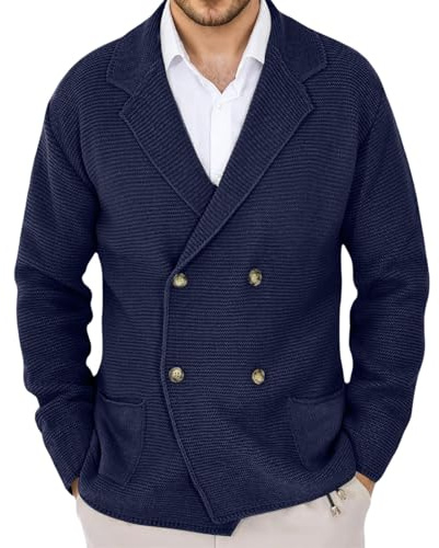 Cardigan da uomo a doppio petto leggero a maglia con bottoni, vestibilità normale, invernale, maglione a doppio petto a maglia fine