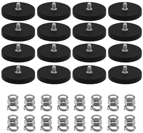 Neodym Magnete Gummiert,16 Stück kratzfester Neodym Magnet, Ø 43mm Gummi Runde Magnete, 10 kg Haltekraft, gummibeschichtete Befestigungsmagnetbasis mit M5 Gewindebolzen für Schrauben Öse oder Haken