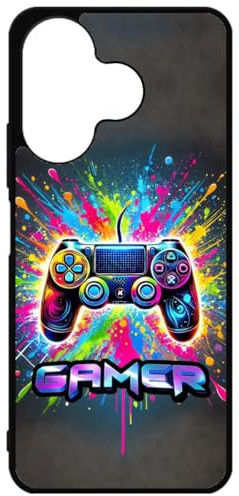FunKaz Schutzhülle für Xiaomi Redmi 13 (4G & 5G) – Gamepad mit mehrfarbigem Hintergrund – Schutzhülle aus schwarzem TPU