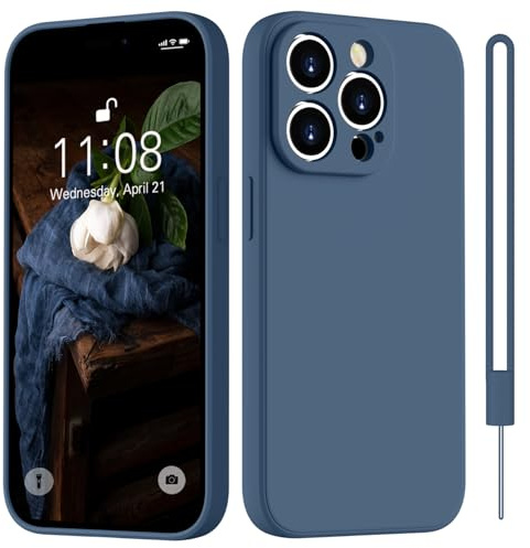 HGH für iPhone 12 Pro Hülle Silikon mit Lanyard, Dunkel Blau | Handyhülle für iPhone 12 Pro Dünn Rundumschutz mit Microfiber-Innenfutter Kratzfest Schutzhülle