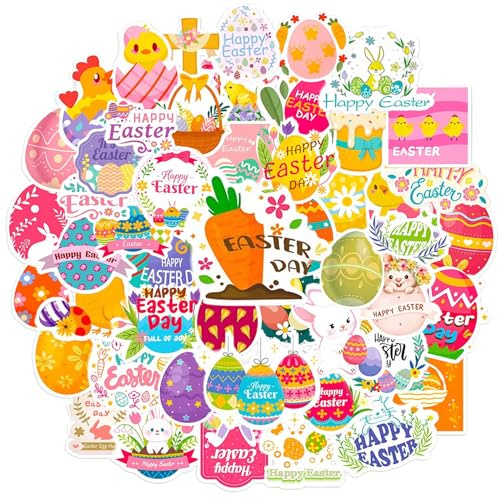 Ostern Aufkleber Set 100 Stück, Osterdeko Ostereier Sticker selbstklebend, Hasen & Eier Aufkleber für Kinder, Ostersticker für Deko Basteln