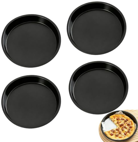 KEUGT Pizzablech,4 Stück 20cm Rund Pizzaform,Carbonstahl Pizzapfanne | Pizza Backblech,Pizzablech Antihaftbeschichtet,Backen Blech,Knusperblech Schwarz Leicht zu reinigen für Pizza Pie Flammkuchen
