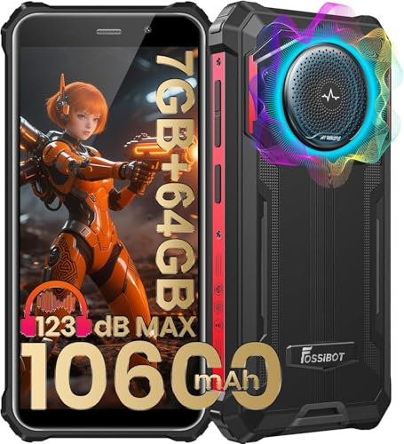 FOSSiBOT F101P 10600mAh Rugged smartphone, 123 dB Altoparlante Telefono indistruttibile, 5,45 schermo compatto cellulare, 7GB+64GB/1TB, 4G Dual SIM, IP68/IP69K telefono da lavoro(2026) | 123 dB