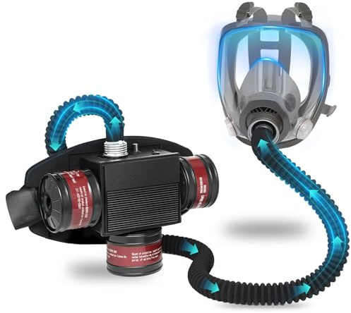 Atemschutzmaske mit Luftzufuhr - Atemschutzmaske Gase Vollmaske mit Gebläse Wiederverwendbare Gasmaske mit 3x 40mm-Aktivkohlefilter Luftfilter-Maske für Schleifen,Harz,Gas Dämpfe,Lackieren,Bauarbeiten