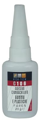 Faren C106, Colla ISTANTANEA Cianoacrilato,ideale per Gomme e Plastiche,ad alta resistenza, 20gr