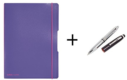 Herlitz Notizheft / DIN A4 / flexibel / je 40 Blatt kariert + liniert / violett + LED Touchpen Kugelschreiber