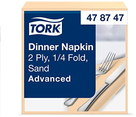 Tork Serviette Dinner sable, pliage 1/4 2 plis, 40 cm x 39 cm, 12 x 150 serviettes, 478747