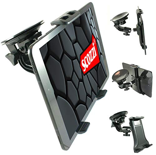 scozzi Soporte para tablet coche (ventosa de 9 cm), compatible con Apple iPad, Lenovo, Samsung Galaxy Tab S9 S8 S7 S6 S5e A7 A E P12 P11 Yoga 13 11 M10 M8 FE Lite Air Mini Plus Pro