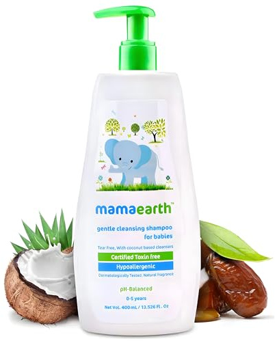 Mamaearth Baby Shampoo 400 ml – Tränenfreies Babyshampoo mit Kokosnuss, Aloe Vera & Calendula – Sanfte Haarpflege für Neugeborene, Babys & Kinder – Ohne Sulfate, Parabene & Silikone