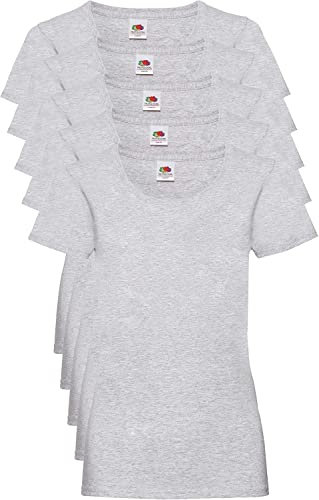 Fruit of the Loom Women's Valueweight T-shirt 5 Pack T Shirt, Grey (Heather Grey 94), 12 UK