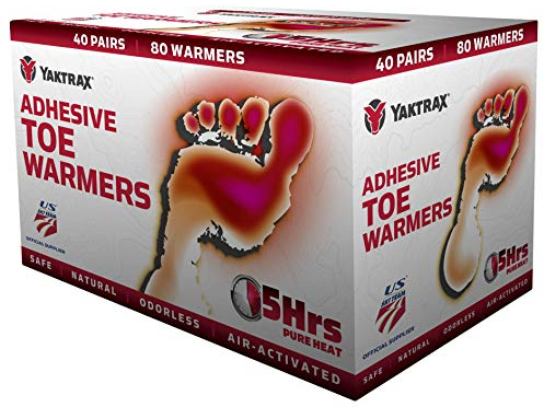 Yaktrax Disposable Adhesive Toe Warmers With Up To 5 Hours Of Heat, Odourless & Environmentally Safe, Keep Warm During Outdoor Activities, White, 2.75 x 0.125/7cm x 0.3cm, Pack of 80 (40 x 2pcs)
