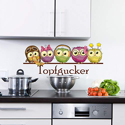 Sunnywall Wandtattoo Topfgucker Eulen Vögel Kochen Küche Essen Wandsticker bunt Farbe Größe 2