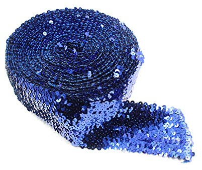 Yalulu 2 Meter Elastisch Glänzendes Paillettenband Glitzer Pailletten Bänder Borten Applikation für Hochzeit Handwerk Basteln (Blau)