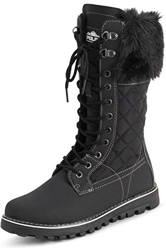 Polar Donna Pelliccia Ecologica Caldo Termica Impermeabile All'Aperto A Passeggio Neve Inverno Suola Di Gomma Calf Stivales - Nero/Nero - UK5/EU38 - YC0604