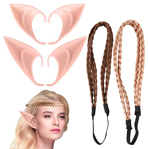 MEJOSER 2 Paar Elfenohren Latex Elf Ohren Spitzohren Elf Ears für Damen Halloween Karneval Party Fasching Kostüm (b)