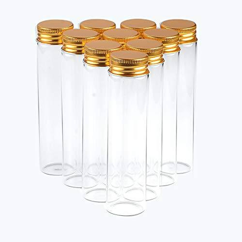 12pcs 60ml Botellas Cristal Transparente con Tapa de Aluminio dorado Botellas de Cristal Vacías Frascos de Vidrio Decorativa Regalo de Bodas, 30x120x21mm