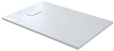 Piatto Doccia Spessore 2.6 Cm In Resina Effetto Pietra Stone Ardesia Antiscivolo Riducibile Indistruttibile Filopavimento Arredo Bagno Con Griglia Di Copertura Colore Bianco (100 x 100 cm)