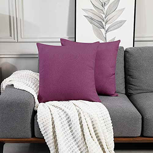 Deconovo Kissenbezug Leinen Optik Kissenhülle Kissenbezüge mit Verstecktem Reißverschluss Sofa Zierkissenhülle, 40x40 cm, Fuchsia, 2er Set