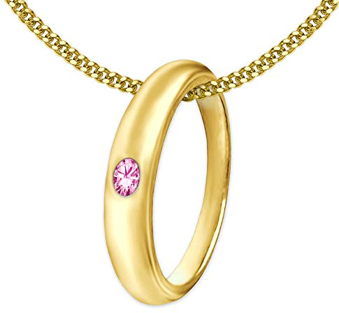 CLEVER SCHMUCK Cadena de bautizo para niña, anillo de bautizo sencillo brillante, circonita rosa, 38 cm, plata de ley 925, chapada en oro, en estuche de regalo
