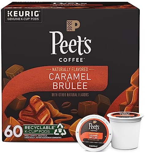 Peet's Coffee, Caramel Brûlée - Flavored Coffee - 60 K-Cup Pods for Keurig Brewers (6 boxes of 10 pods), Light Roast