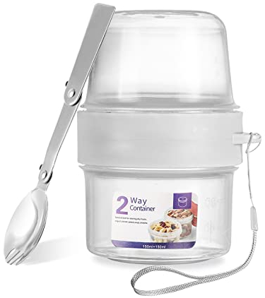 Pot à yaourt à emporter 150 ml + 150 ml, tasse à céréales avec cuillère pliable, capsule à collation, pot à sauce, pot à vinaigrette, noix, nourriture pour bébé