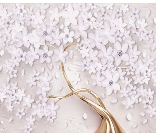 decomonkey Fototapete Blumen Baum 400x280 cm Tapete Fototapeten Vlies Tapeten Vliestapete Wandtapete xyz Wand Wandbild Schlafzimmer Wohnzimmer Modern Beton Abstrakt Blüten Ornament 3D Effekt