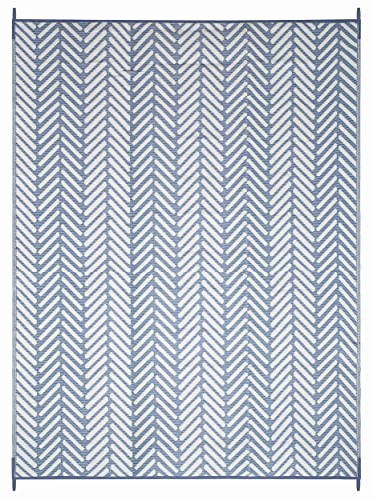FH Home Outdoor Camping-Teppich - wasserfest, farbecht, wendbar - recycelter Premium-Kunststoff - Fischgrät - Terrasse, Veranda, Wohnmobil, Campingküche – Fresno - Hellblau - 270 x 360 faltbar