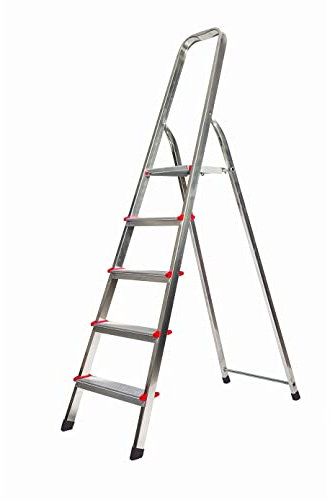 Scala in alluminio 5 gradini larghi leggera professionale Altezza 181 fino a 150kg di peso richiudibile