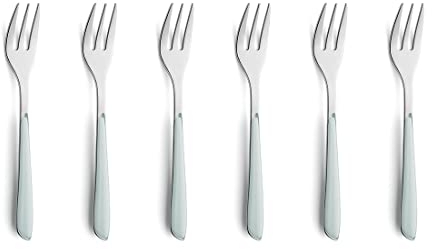 Kuppels PRISMA Kuchengabel-Besteck Set aus 18/0 Edelstahl, 6-teilig, für 6 Personen, hochwertige Kunststoffgriffschalen in Mint, rostfrei & spülmaschinenfest